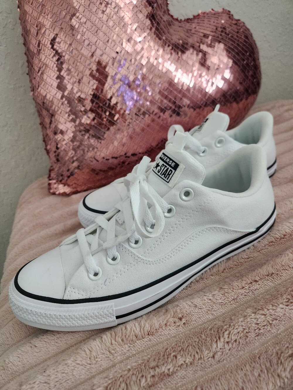Converse Low Top Sneakers - White with Black Trim - Picture 4 of 5